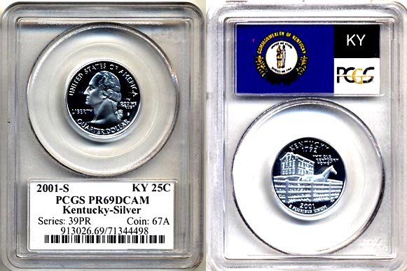 Silver PQ 2001-S Kentucky 25ct PCGS FLAG PR69 DEEP CAMEO * FREE SHIPPING