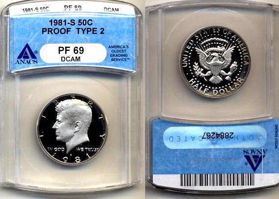 1981-S TYPE 2 Kennedy Half ANACS PF 69 DCAM * Free Shipping *