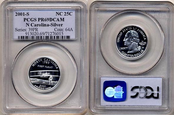PCGS PR69DCAM 2001-S SILVER North Carolina State Quarter * Free Shipping *