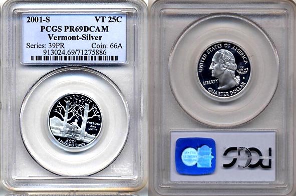 PCGS PR69DCAM 2001-S SILVER Vermont State Quarter * Free Shipping *