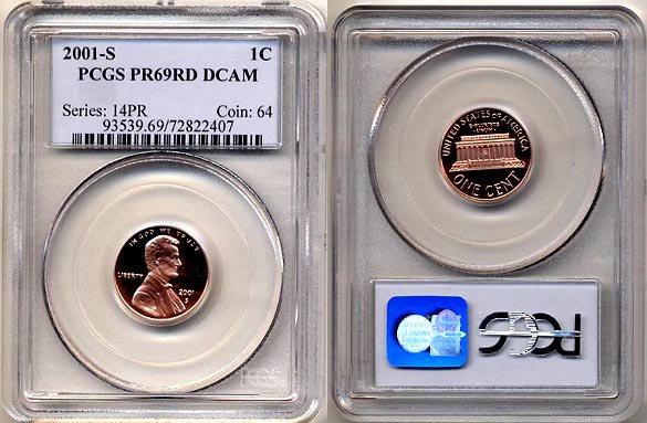 2001-S LINCOLN CENT PCGS CERTIFIED PROOF 69 RED DEEP CAMEO * FREE SHIPPING *
