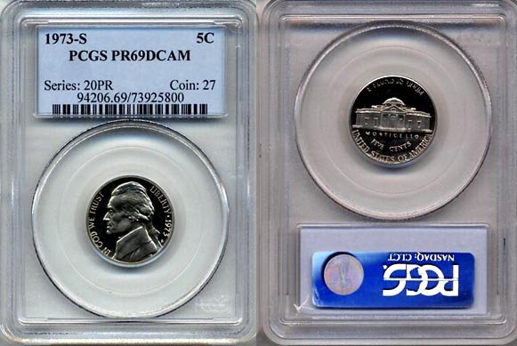 1973-S Jefferson Nickel Certified PCGS PR69DCAM * FREE SHIPPING *