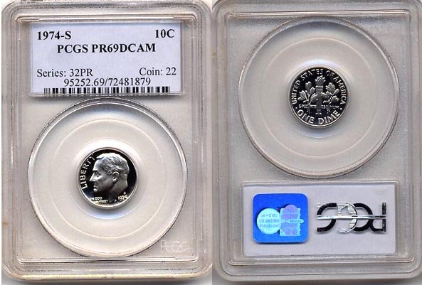 1974-S Proof Roosevelt Dime PCGS PR69DCAM * FREE SHIPPING *