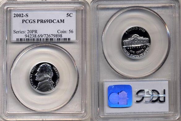 2002-S Jefferson Nickel Certified PCGS PR69DCAM * FREE SHIPPING *