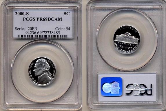 2000-S Jefferson Nickel Certified PCGS PR69DCAM * FREE SHIPPING *