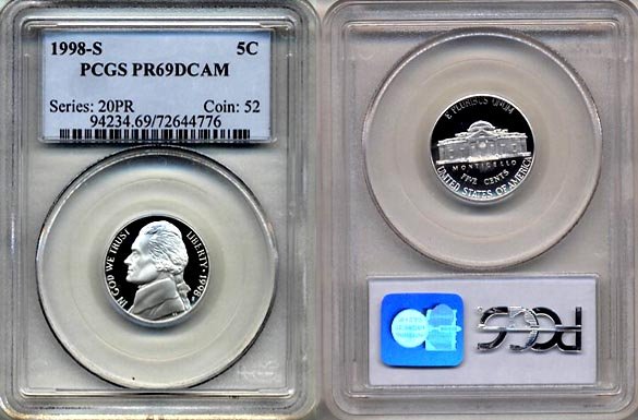 1998-S Jefferson Nickel Certified PCGS PR69DCAM * FREE SHIPPING *