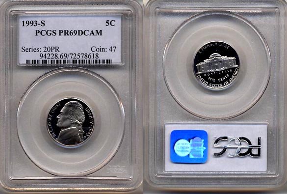 1993-S Jefferson Nickel Certified PCGS PR69DCAM * FREE SHIPPING *