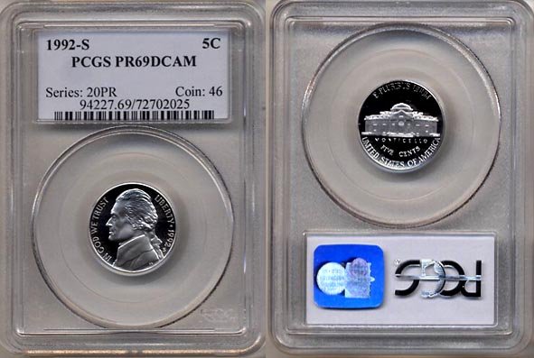 1992-S Jefferson Nickel Certified PCGS PR69DCAM * FREE SHIPPING *