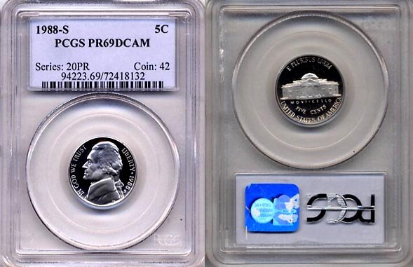 1988-S Jefferson Nickel Certified PCGS PR69DCAM * FREE SHIPPING *