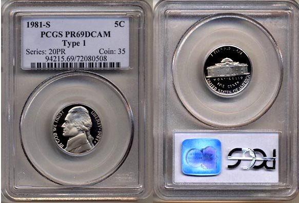 1981-S Type 1 Jefferson Nickel Certified PCGS PR69DCAM * FREE SHIPPING *