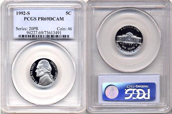 1992-S Jefferson Nickel Certified PCGS PR69DCAM * FREE SHIPPING *