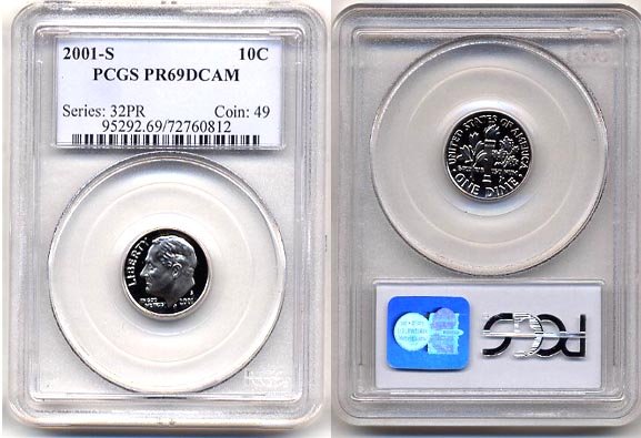 2001-S Proof Roosevelt Dime PCGS PR69DCAM * FREE SHIPPING *