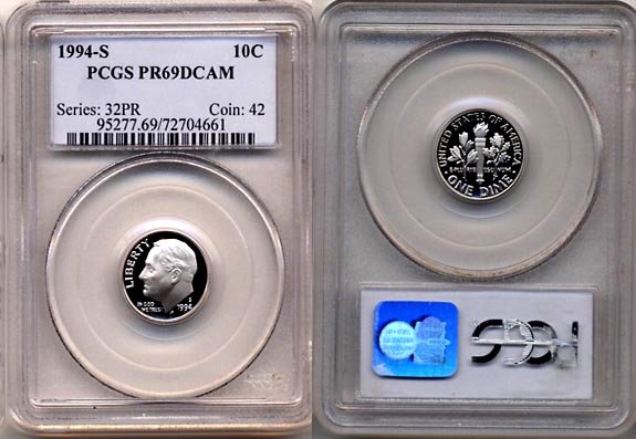1994-S Proof Roosevelt Dime PCGS PR69DCAM * FREE SHIPPING *