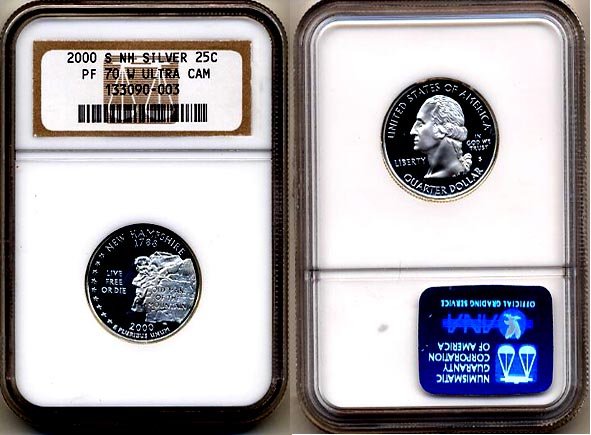 Silver 2000-S New Hampshire 25ct NGC PF 70 "W" UCAM (WHITE) FREE SHIPPING