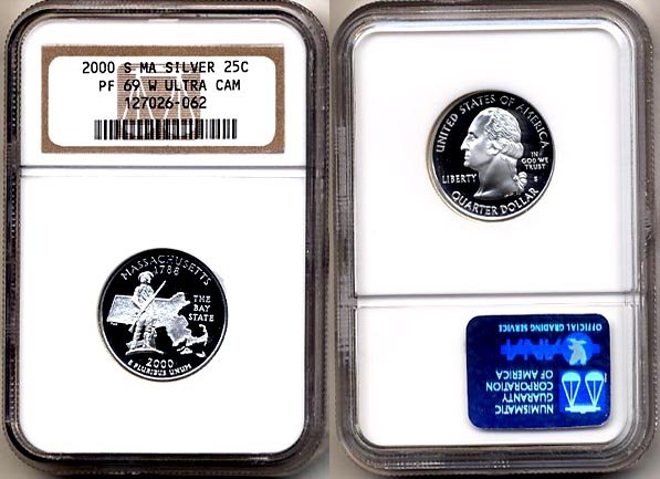 Silver 2000-S Massachusetts 25ct NGC PF 69 "W" UCAM (WHITE) FREE SHIPPING