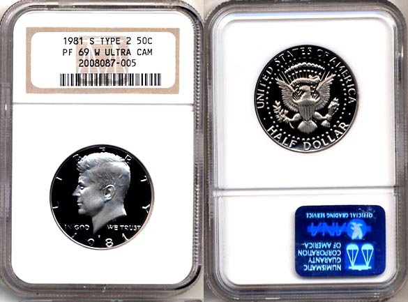 1981-S TYPE 2 Kennedy Half NGC PF 69 "W" ULTRA CAMEO * Free Shipping *
