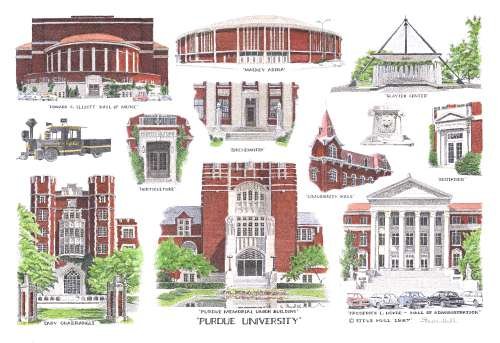 Purdue University - West Lafayette, Indiana - Hand Colored