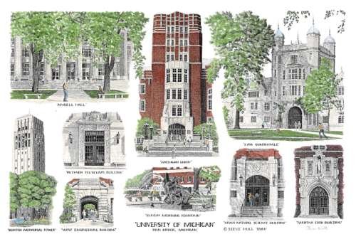 University of Michigan - Hand Colored - Ann Arbor, Michigan