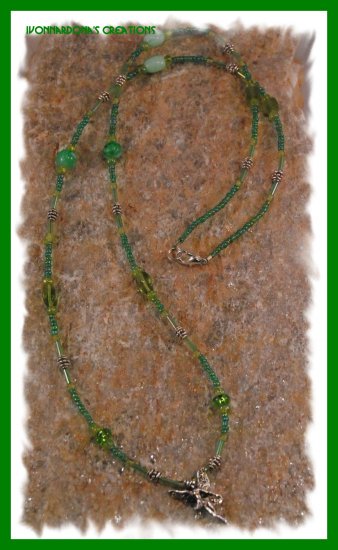Silver Ballerina Fairy - Green Necklace