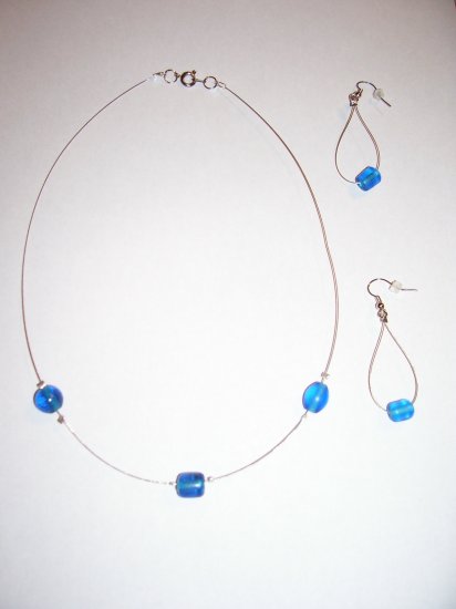 Blue Beaded Necklace-Earring Set