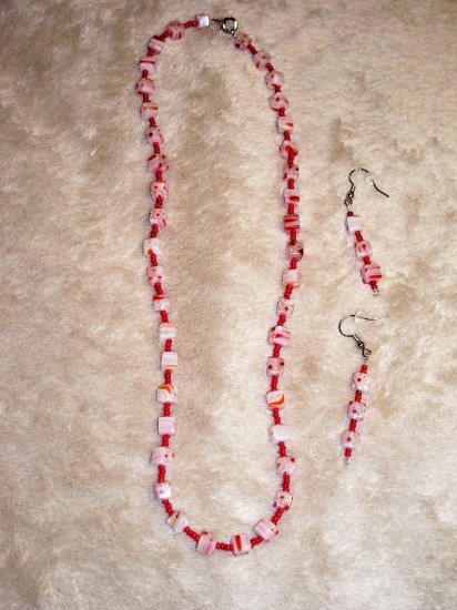 Red Block Necklace-Earring Set