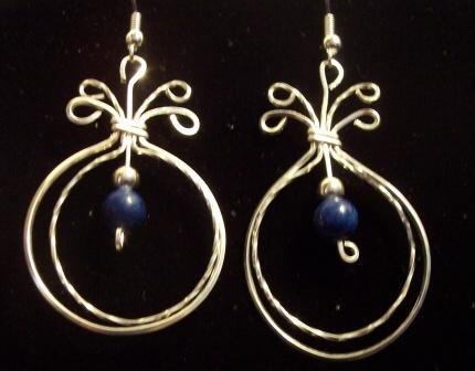 Double Loop Sterling Silver Earring with Blue Adventurine Beads