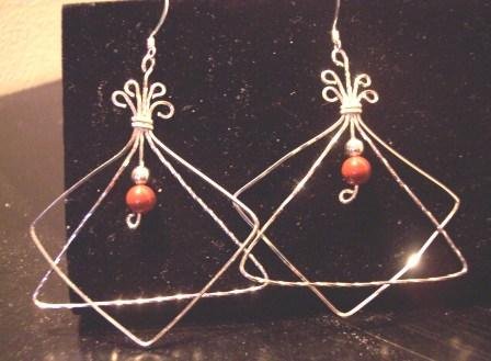 Sterling Silver and Red Jasper Double Shaped Earrings