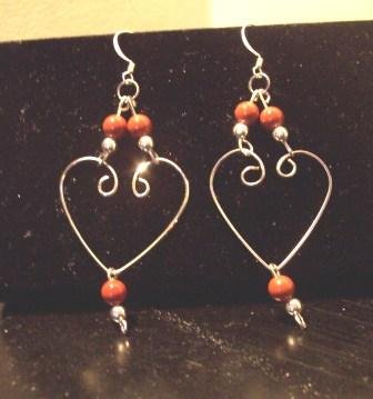 Sterling Silver Heart Shaped/Red Jasper Earrings