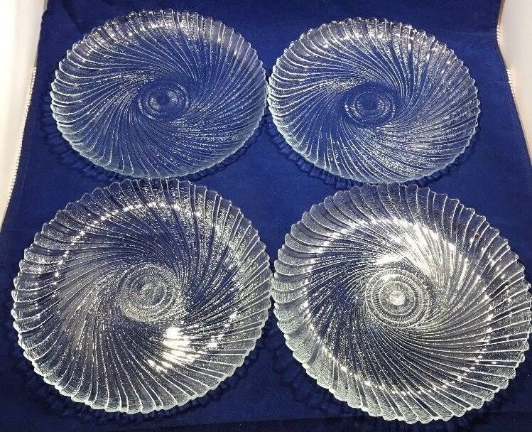 Set 4 Arcoroc USA Seabreeze Swirl Clear Glass Large 10 Dinner Server