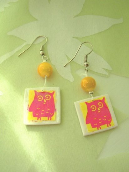 What a hoot Pink and Yellow Owl earrings