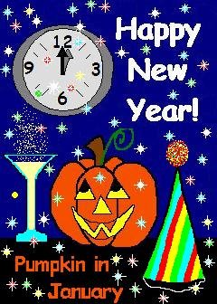 ACEO Art Card PUMPKIN IN JANUARY Series New Year's Eve Day Halloween jack o' lantern digital cards