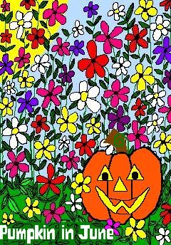 ACEO Art Card PUMPKIN IN JUNE Series June flowers Summer Halloween jack o' lantern digital cards