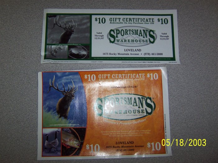 (2) Sportsmans Warehouse $10 off