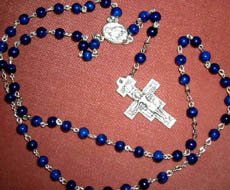 Hand Crafted Rosary: Blue Fossil Stone, San Damiano Crucifix
