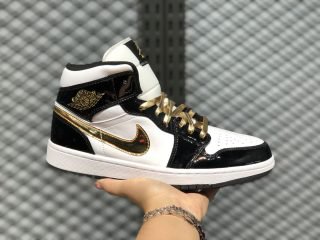 Air Jordan 1 Mid Black Metallic Gold White 852542-007 For Sale