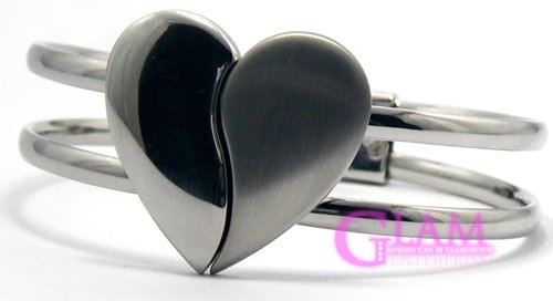 GSB080 NEW! STUNNING SILVER TONE HEART FASHION BANGLE