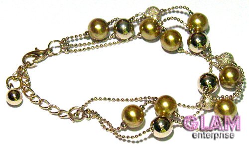 GOLD PEARL TEXTURED AND GOLD TONE BEADS BRACELET BC1