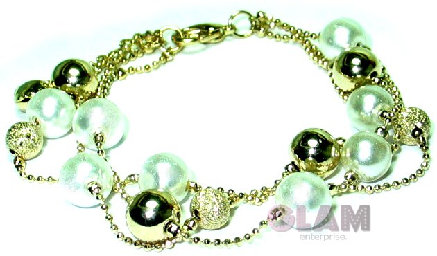 WHITE PEARL TEXTURED AND GOLD TONE BEADS BRACELET BC2