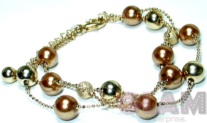 BRONZE PEARL TEXTURED AND GOLD TONE BEADS BRACELET BC3