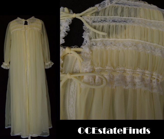 Estate Find - Vintage MISS ELAINE Yellow Long Pegnoir Medium