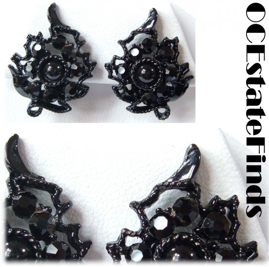 Estate Find - Vintage Weiss Black Rhinestone Clip Earrings