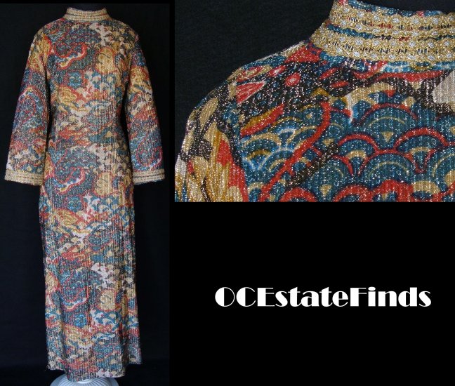 Estate Find - 60s Vintage METALLIC Thread Gown L