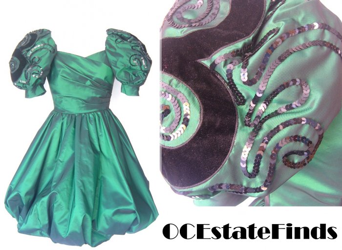Estate Find- 80s Vintage Green Taffetta Bubble Party Dress - NWT