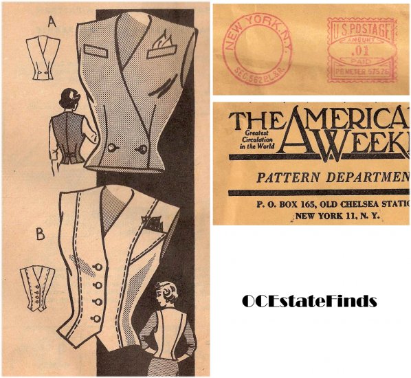Estate Find - 1940s Vintage Mail Order Vest-Blouse Pattern B 30