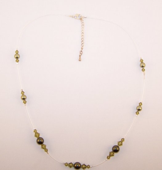 Olivine Swarovski Crystal and Pearl adjustable necklace