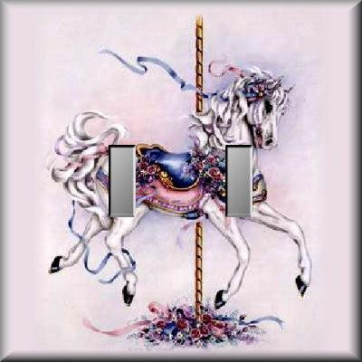 Colorful Gilded Carousel Horse Ribbons Jewels Double Switch Plate