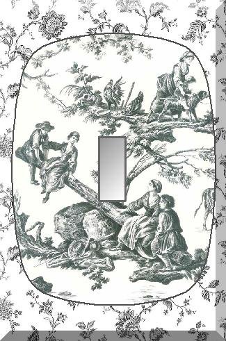 French Countryside Scene Black White Toile Single Switch Plate