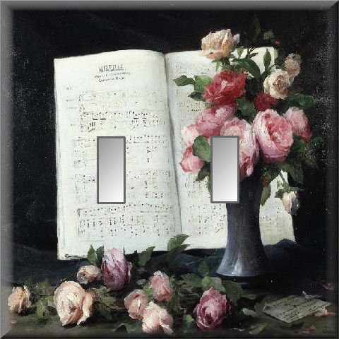 Pink Red Roses Vase Sheet Music Double Switch Plate