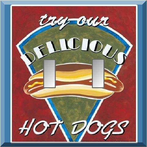 Hot Dogs Vintage Retro Look Diner Sign Double Switch Plate