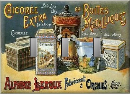 Assortment Ornate French Coffee Tea Tins Ad Triple Switch Plate